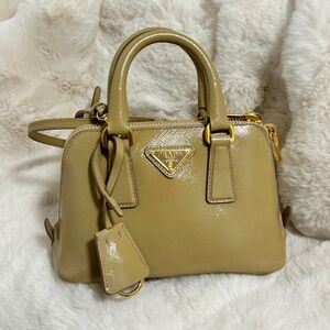 Prada Beige Saffiano Patent Mini Bag